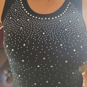 Black Rhinestone Embellished Tank Top